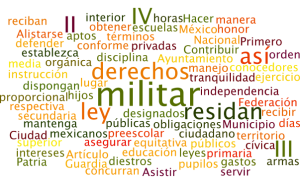 Los tamaños de las palabras van en relación al número de veces que se repite en el texto constitucional.